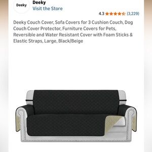 Black/Beige Sofa & Loveseat Cover Set w/ Elastic Straps - Washable, Reversible